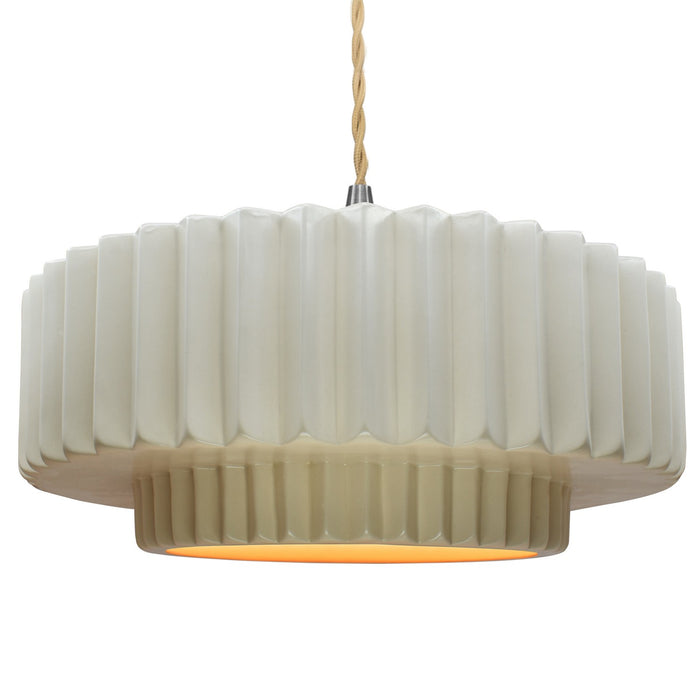 Justice Designs CER-6555-MTGD-NCKL-BEIG-TWST One Light Pendant, Matte White w/ Champagne Gold