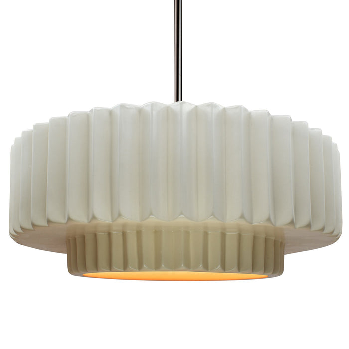 Justice Designs CER-6555-MTGD-NCKL-RIGID One Light Pendant, Matte White w/ Champagne Gold