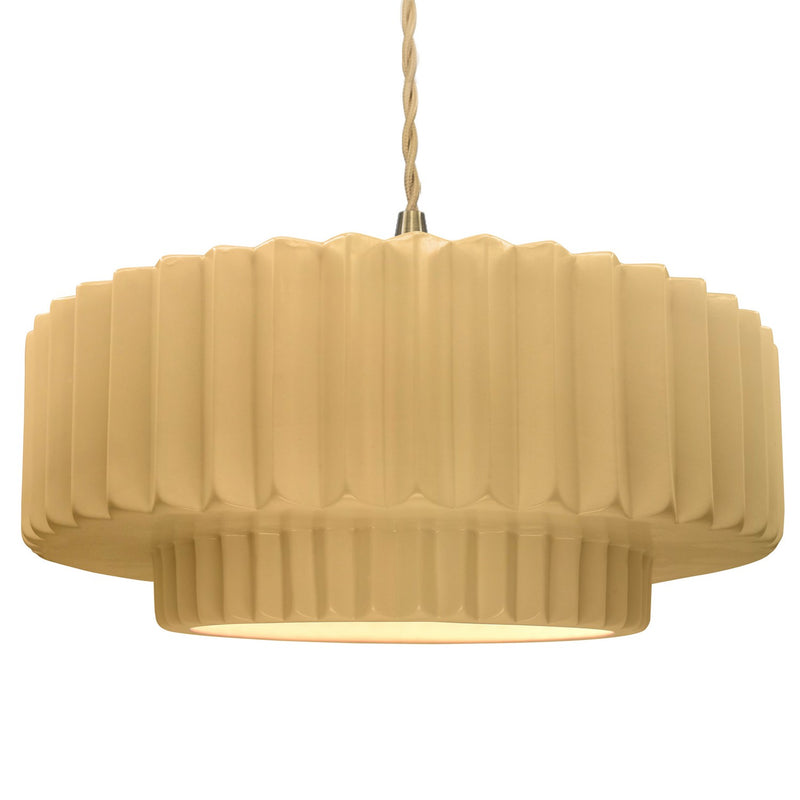 Justice Designs CER-6555-MYLW-BRSS-BEIG-TWST One Light Pendant, Muted Yellow