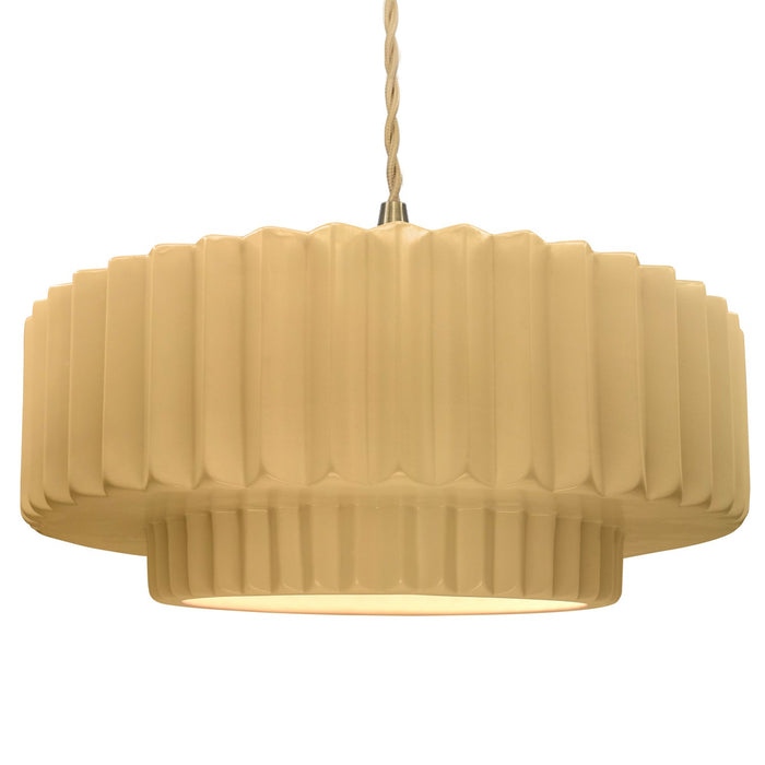 Justice Designs CER-6555-MYLW-BRSS-BEIG-TWST One Light Pendant, Muted Yellow
