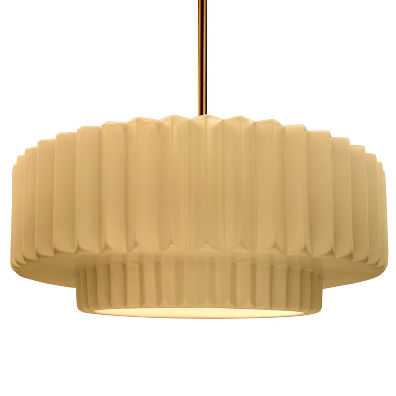 Justice Designs CER-6555-MYLW-BRSS-RIGID One Light Pendant, Muted Yellow