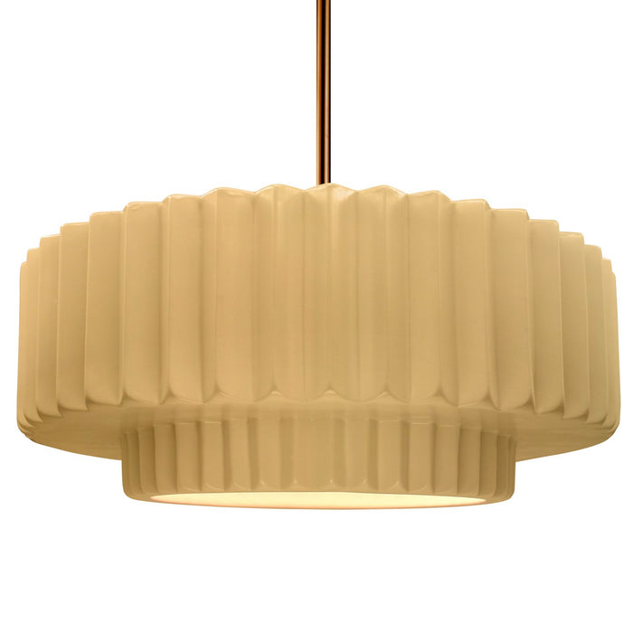 Justice Designs CER-6555-MYLW-BRSS-RIGID One Light Pendant, Muted Yellow