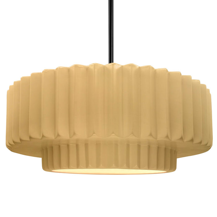 Justice Designs CER-6555-MYLW-MBLK-RIGID One Light Pendant, Muted Yellow