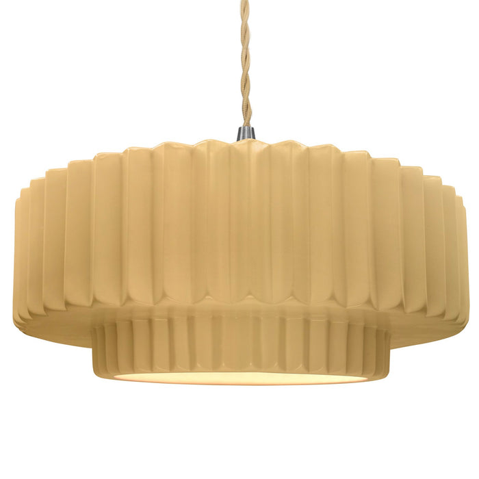 Justice Designs CER-6555-MYLW-NCKL-BEIG-TWST One Light Pendant, Muted Yellow