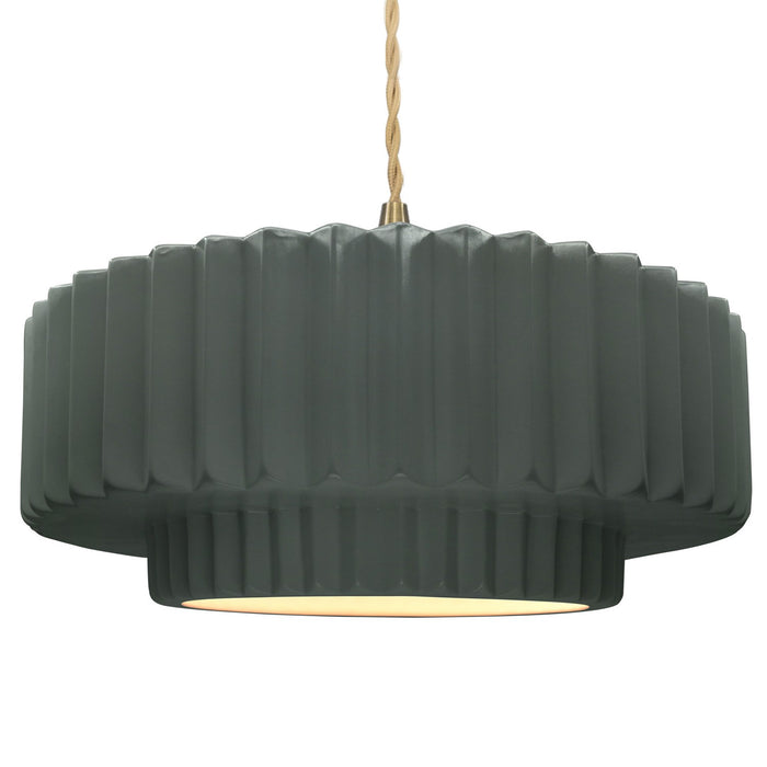 Justice Designs CER-6555-PWGN-BRSS-BEIG-TWST One Light Pendant, Pewter Green