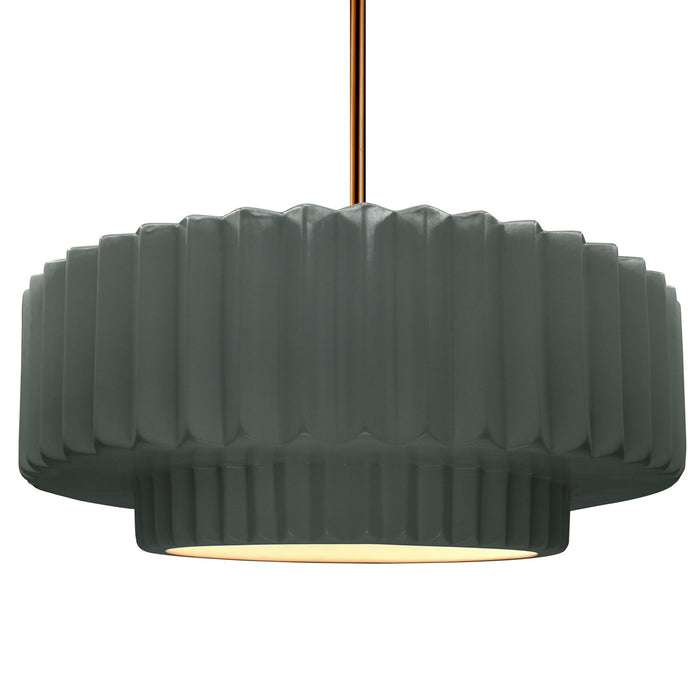 Justice Designs CER-6555-PWGN-BRSS-RIGID One Light Pendant, Pewter Green