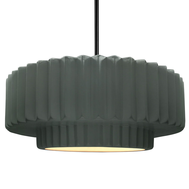 Justice Designs CER-6555-PWGN-MBLK-RIGID One Light Pendant, Pewter Green
