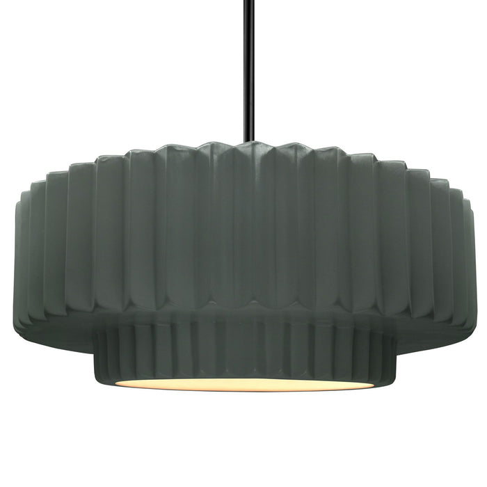 Justice Designs CER-6555-PWGN-MBLK-RIGID One Light Pendant, Pewter Green