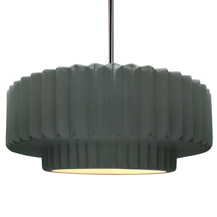 Justice Designs CER-6555-PWGN-NCKL-RIGID One Light Pendant, Pewter Green