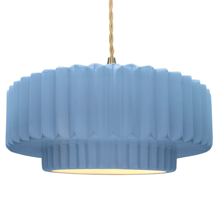 Justice Designs CER-6555-SKBL-BRSS-BEIG-TWST One Light Pendant, Sky Blue