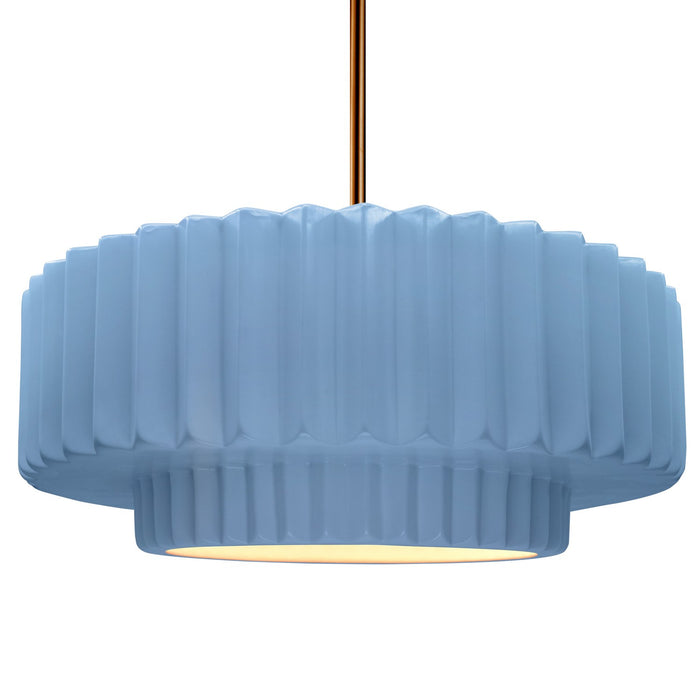 Justice Designs CER-6555-SKBL-BRSS-RIGID One Light Pendant, Sky Blue