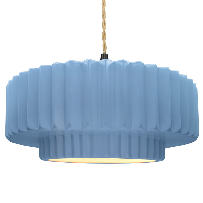 Justice Designs CER-6555-SKBL-MBLK-BEIG-TWST One Light Pendant, Sky Blue