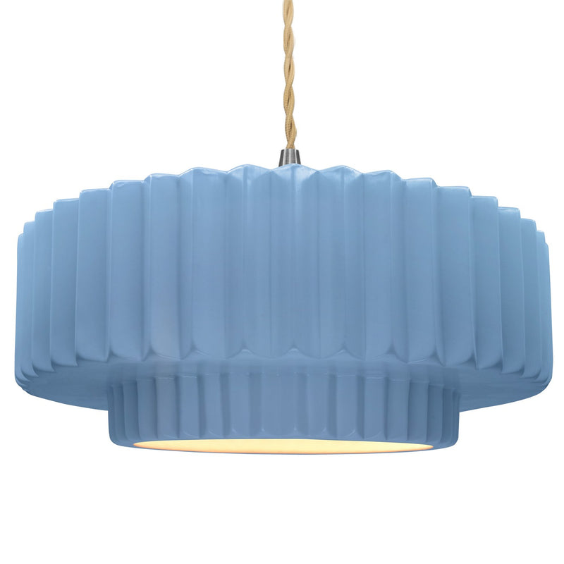 Justice Designs CER-6555-SKBL-NCKL-BEIG-TWST One Light Pendant, Sky Blue