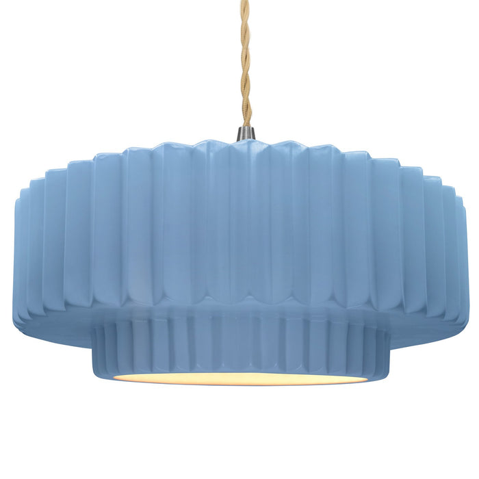 Justice Designs CER-6555-SKBL-NCKL-BEIG-TWST One Light Pendant, Sky Blue