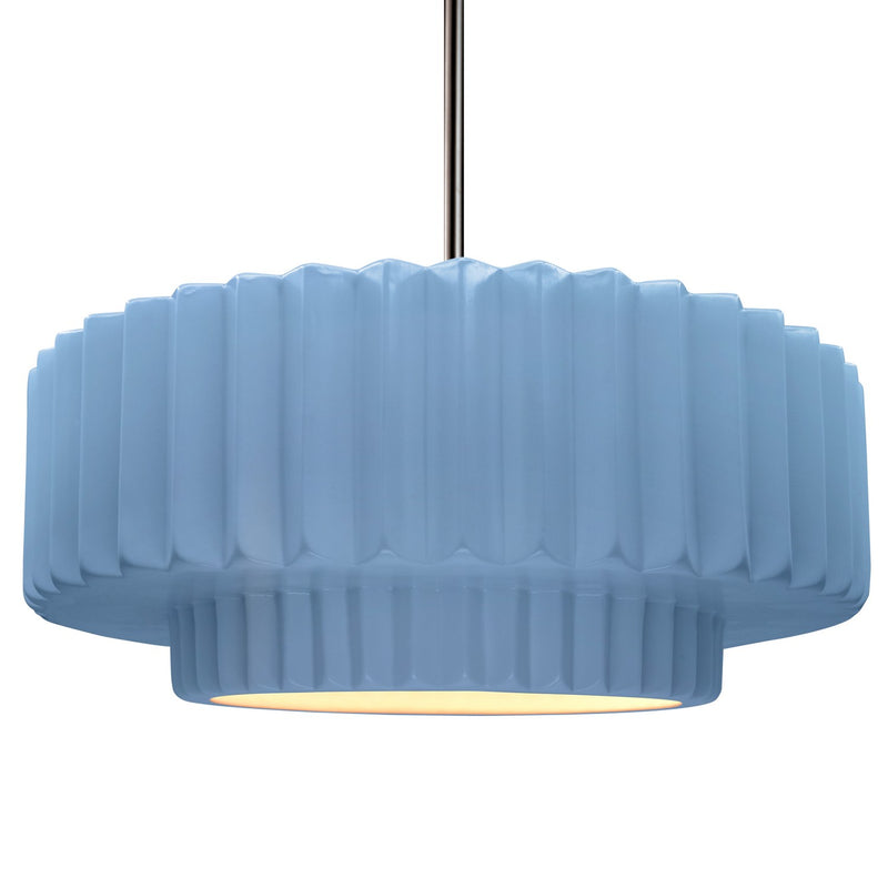 Justice Designs CER-6555-SKBL-NCKL-RIGID One Light Pendant, Sky Blue