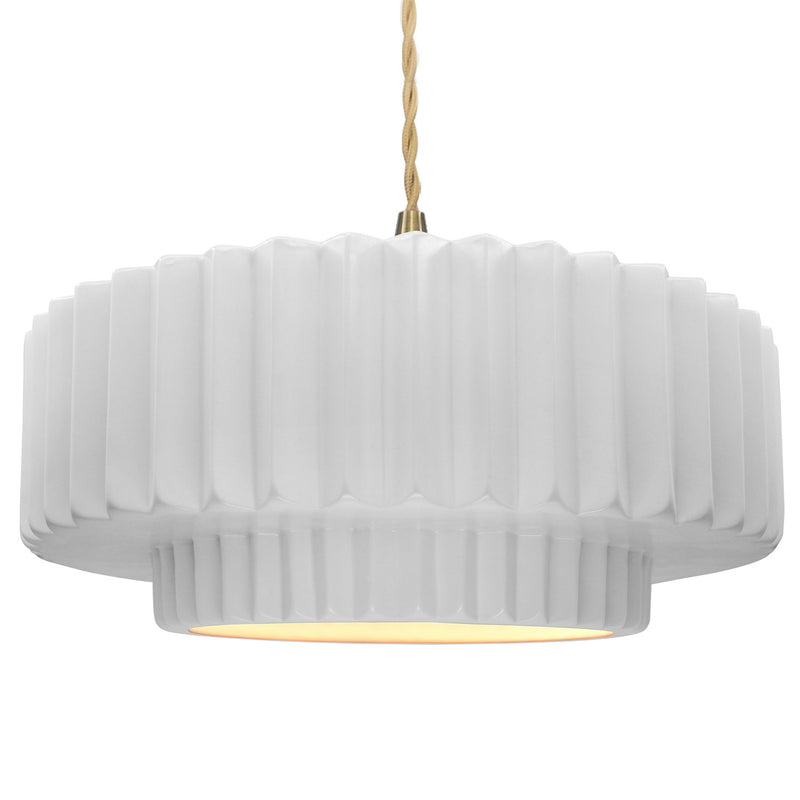 Justice Designs CER-6555-WHT-BRSS-BEIG-TWST One Light Pendant, Gloss White