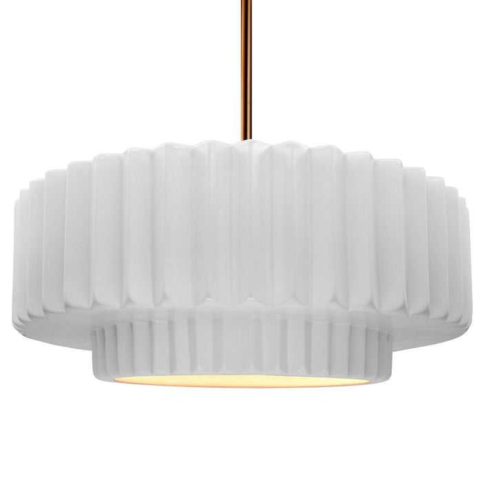 Justice Designs CER-6555-WHT-BRSS-RIGID One Light Pendant, Gloss White