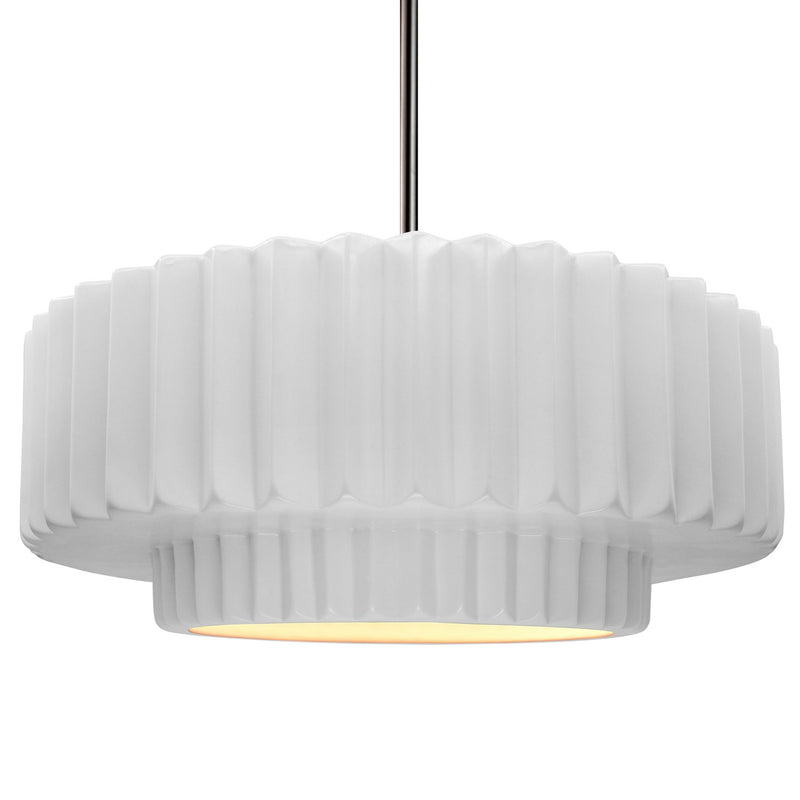 Justice Designs CER-6555-WHT-NCKL-RIGID One Light Pendant, Gloss White