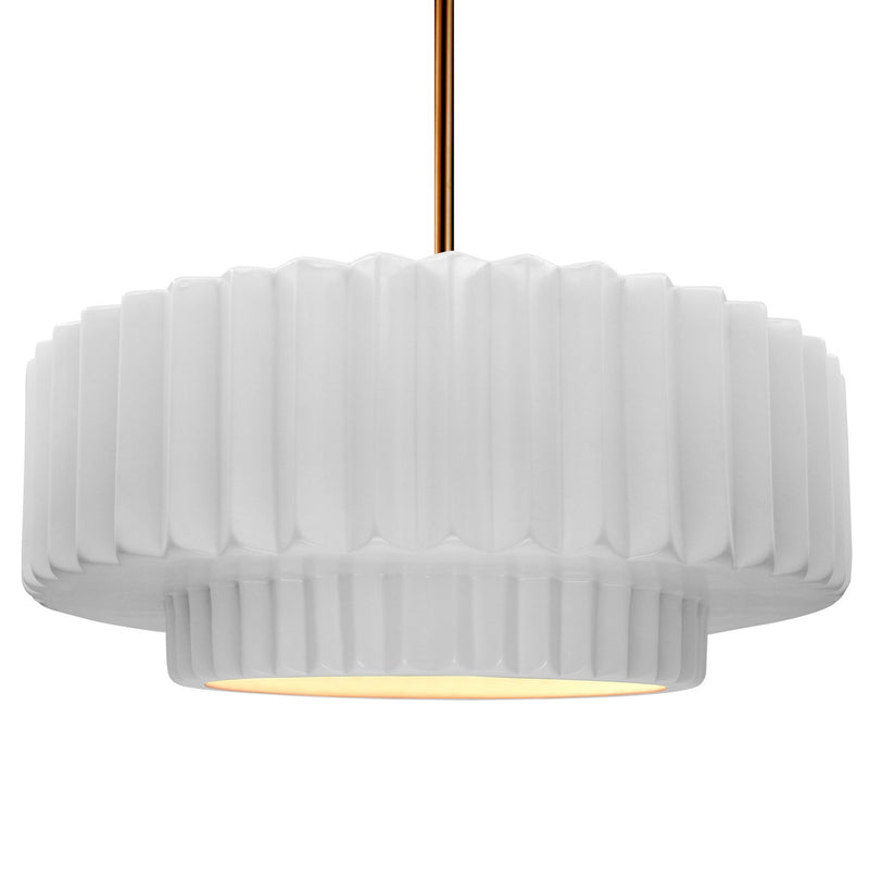 Justice Designs CER-6555-WTWT-BRSS-RIGID One Light Pendant, Gloss White (outside and inside of fixture)