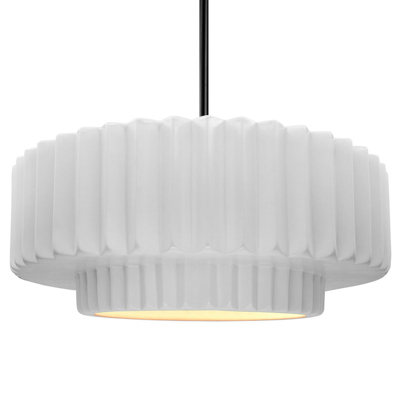 Justice Designs CER-6555-WTWT-MBLK-RIGID One Light Pendant, Gloss White (outside and inside of fixture)