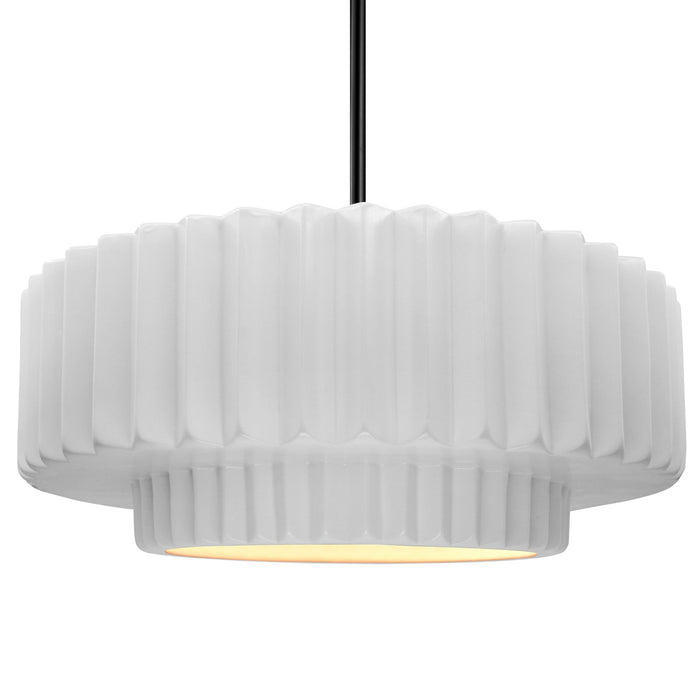 Justice Designs CER-6555-WTWT-MBLK-RIGID One Light Pendant, Gloss White (outside and inside of fixture)
