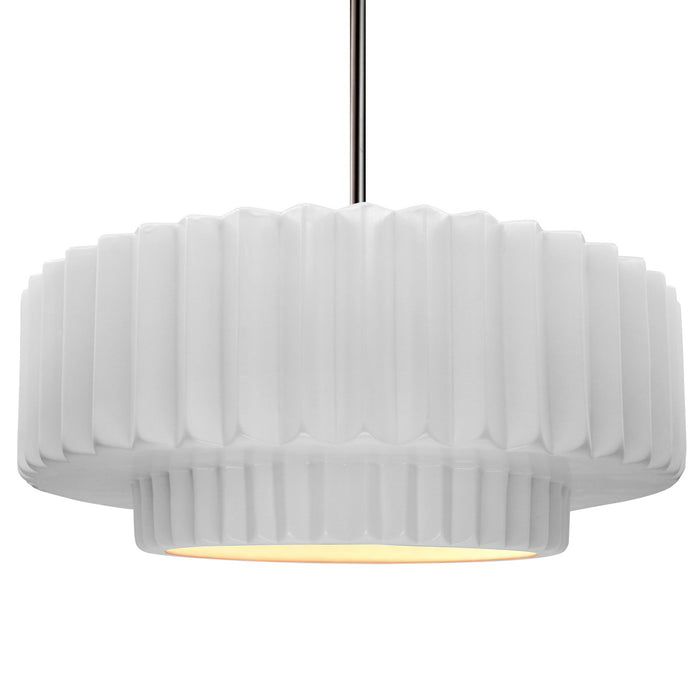 Justice Designs CER-6555-WTWT-NCKL-RIGID One Light Pendant, Gloss White (outside and inside of fixture)