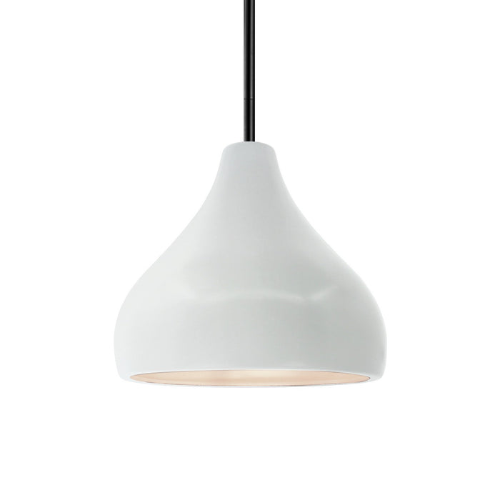 Justice Designs CER-6560-WTWT-MBLK-RIGID One Light Pendant, Gloss White (outside and inside of fixture)