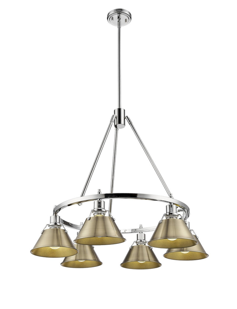 Golden 3306-6 CH-AB Six Light Chandelier, Chrome