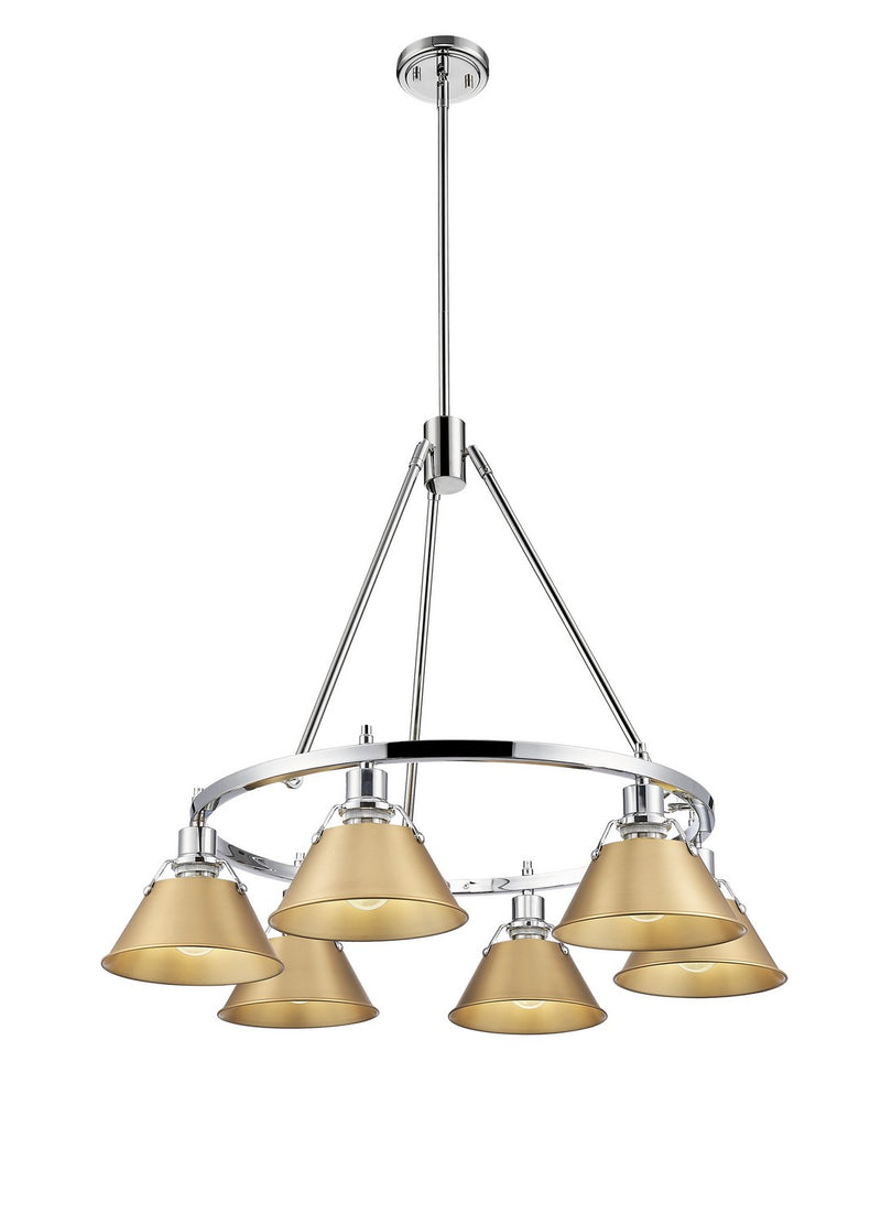 Golden 3306-6 CH-BCB Six Light Chandelier, Chrome