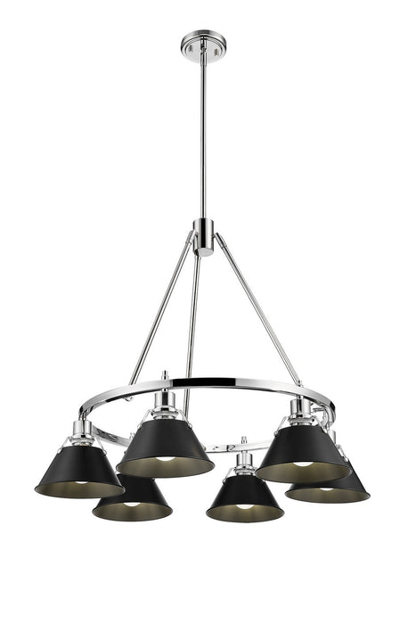 Golden 3306-6 CH-BLK Six Light Chandelier, Chrome