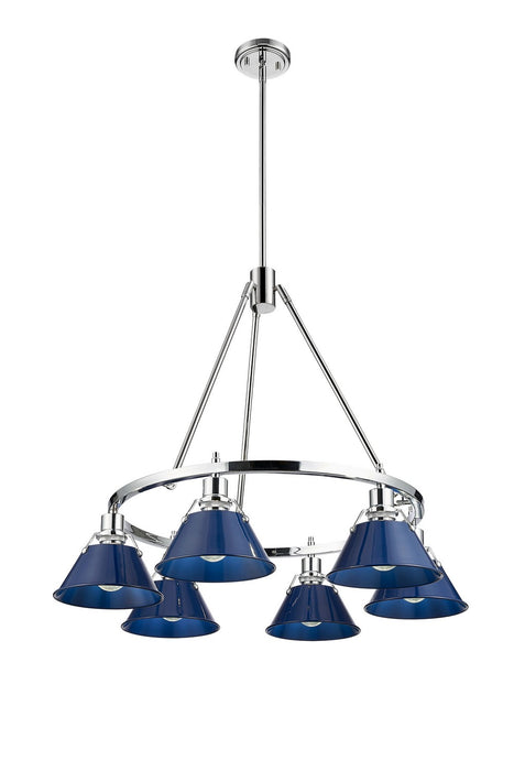 Golden 3306-6 CH-NVY Six Light Chandelier, Chrome