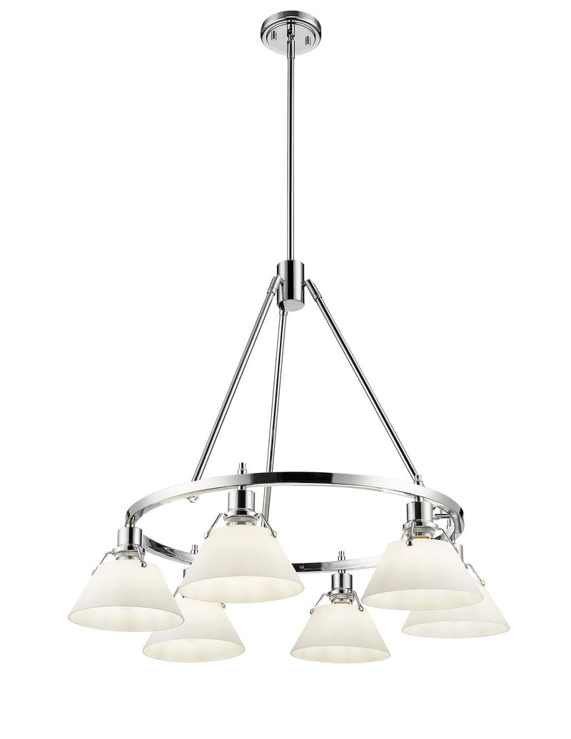 Golden 3306-6 CH-OP Six Light Chandelier, Chrome