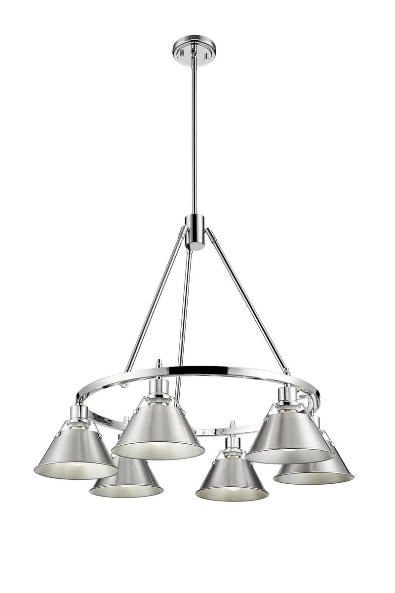 Golden 3306-6 CH-PW Six Light Chandelier, Chrome