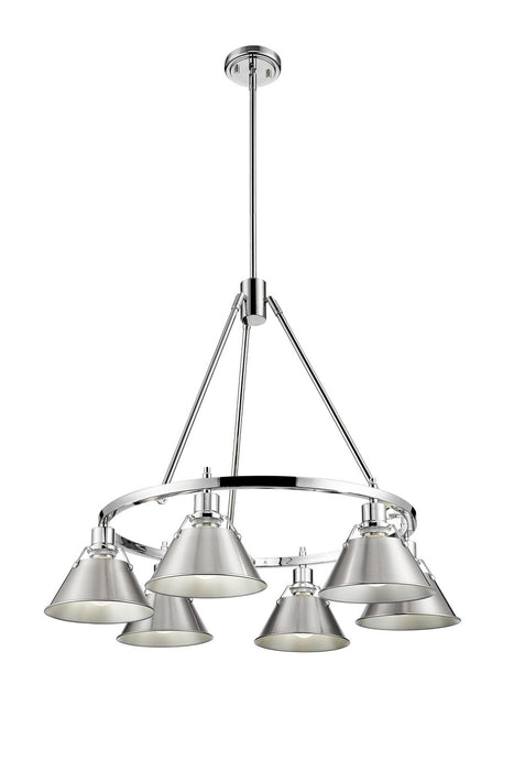 Golden 3306-6 CH-PW Six Light Chandelier, Chrome