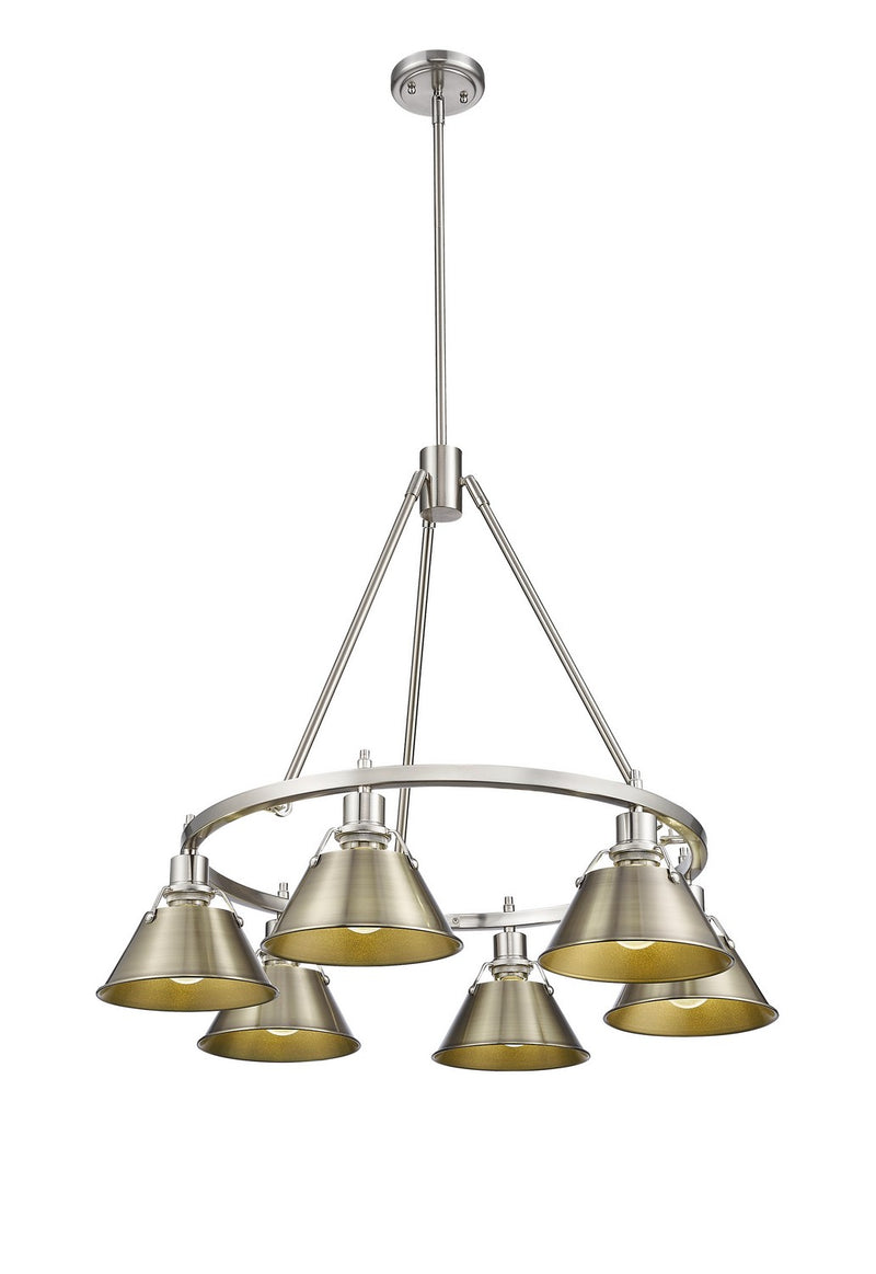 Golden 3306-6 PW-AB Six Light Chandelier, Pewter