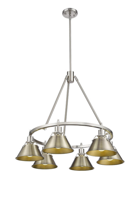 Golden 3306-6 PW-AB Six Light Chandelier, Pewter