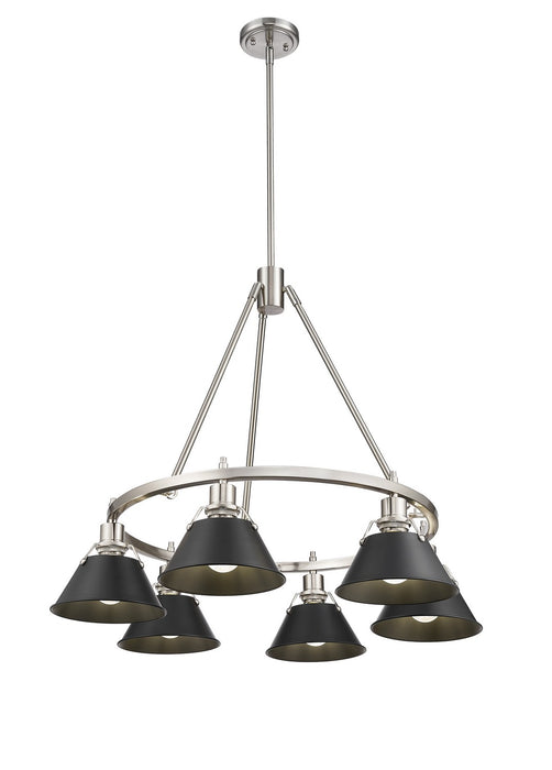 Golden 3306-6 PW-BLK Six Light Chandelier, Pewter