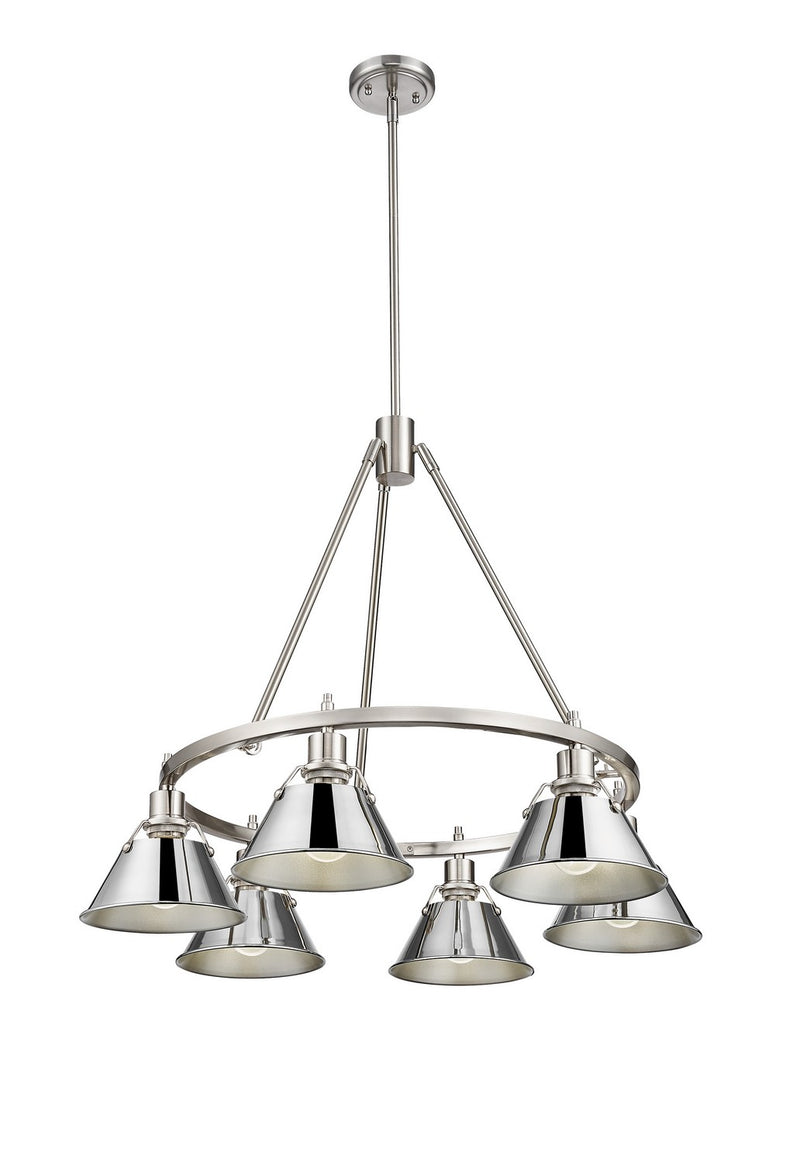 Golden 3306-6 PW-CH Six Light Chandelier, Pewter