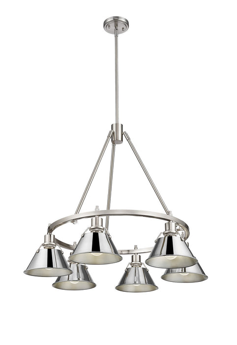 Golden 3306-6 PW-CH Six Light Chandelier, Pewter