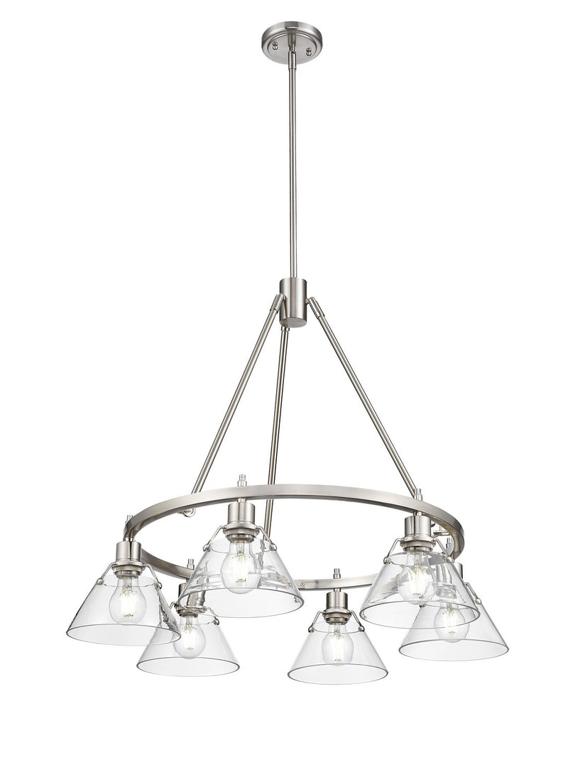 Golden 3306-6 PW-CLR Six Light Chandelier, Pewter