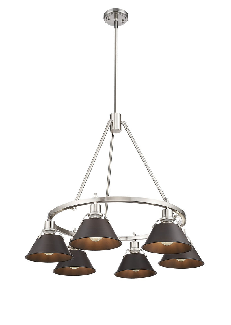 Golden 3306-6 PW-RBZ Six Light Chandelier, Pewter
