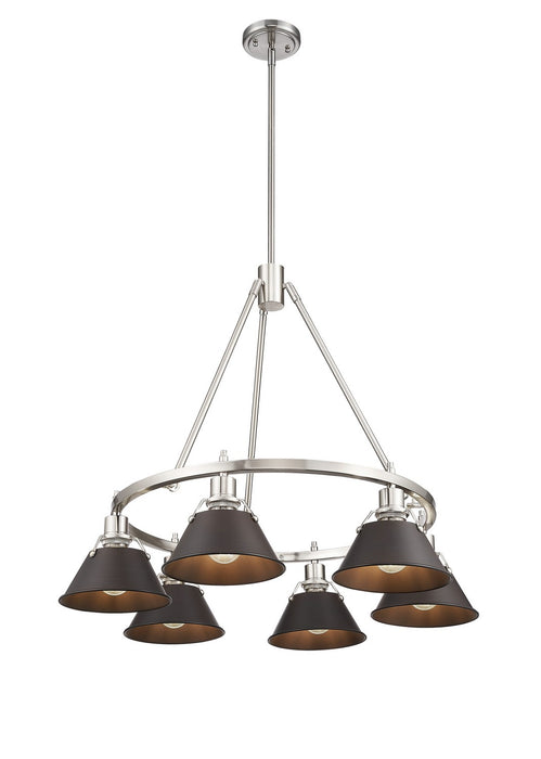 Golden 3306-6 PW-RBZ Six Light Chandelier, Pewter