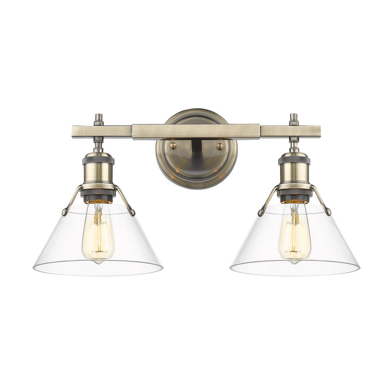Golden 3306-BA2 AB-CLR Two Light Bath Vanity, Aged Brass