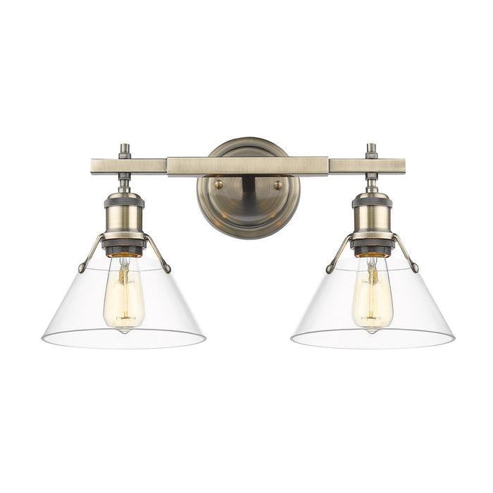 Golden 3306-BA2 AB-CLR Two Light Bath Vanity, Aged Brass