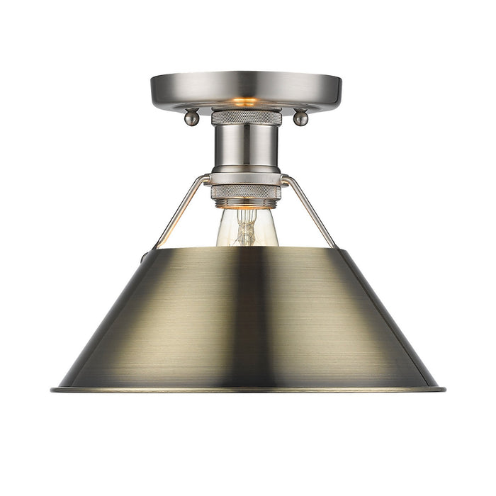 Golden 3306-FM PW-AB One Light Flush Mount, Pewter