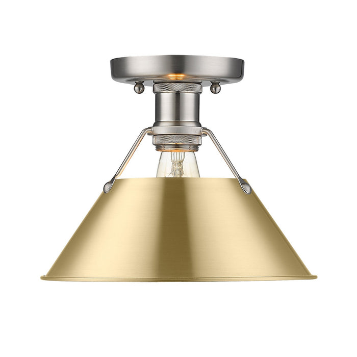 Golden 3306-FM PW-CH One Light Flush Mount, Pewter
