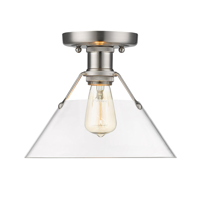 Golden 3306-FM PW-CLR One Light Flush Mount, Pewter