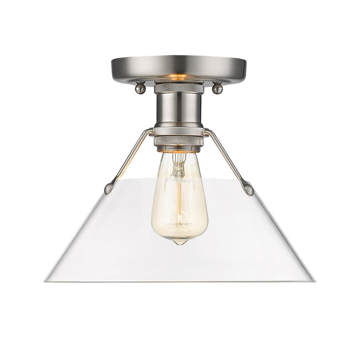 Golden 3306-FM PW-CLR One Light Flush Mount, Pewter