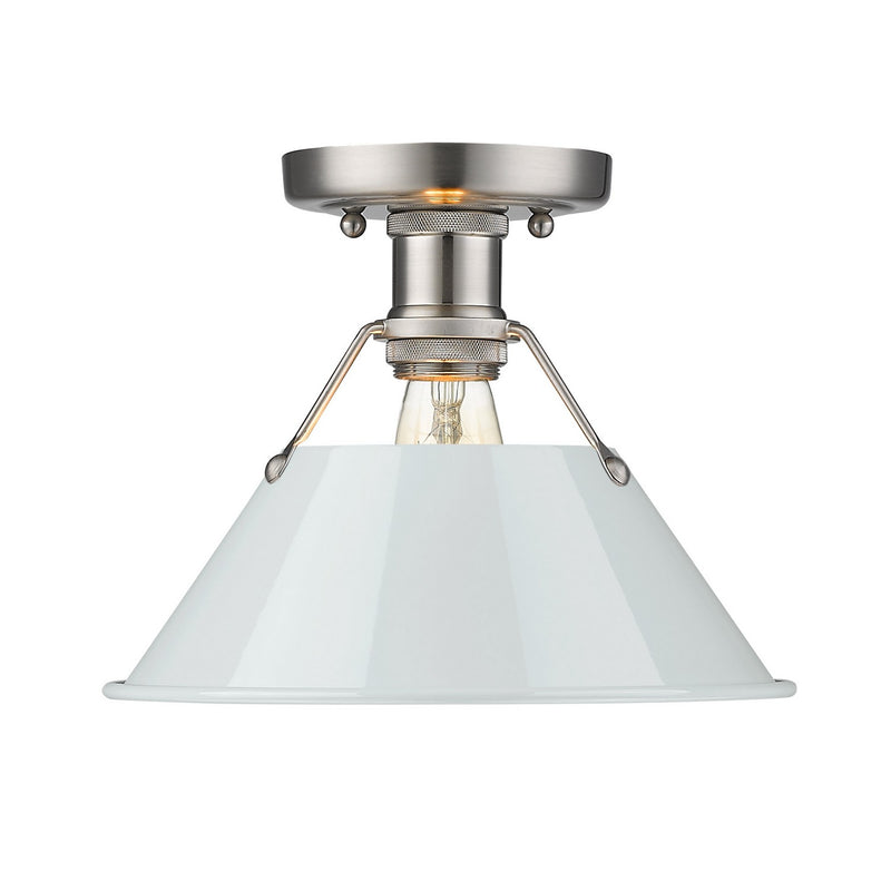 Golden 3306-FM PW-DB One Light Flush Mount, Pewter