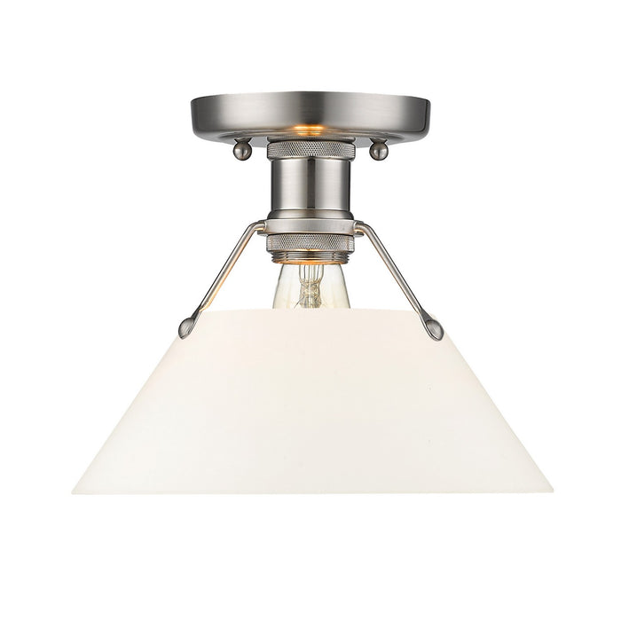 Golden 3306-FM PW-OP One Light Flush Mount, Pewter